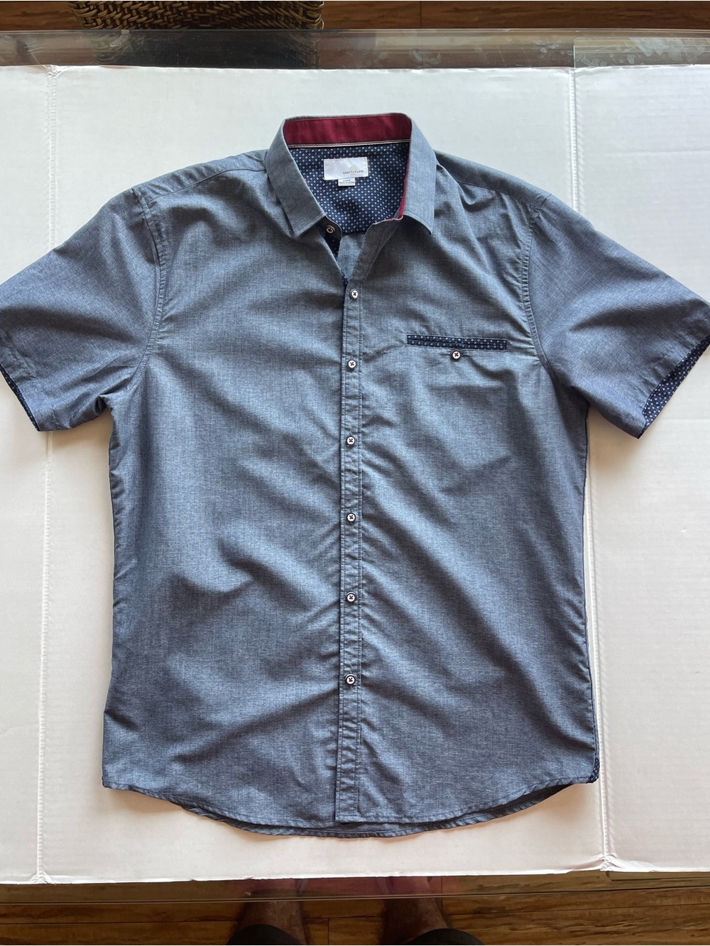 Craft Flow Mens Casual Button Down Short Sleeve Shirt Solid Blue Top Size Large